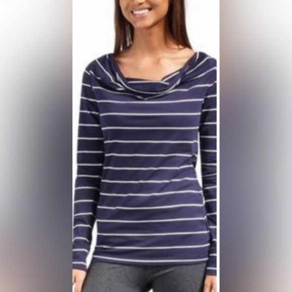 Lole Megan cowl neck top navy blue and white chalk striped organic cotton Size S - Picture 4 of 17